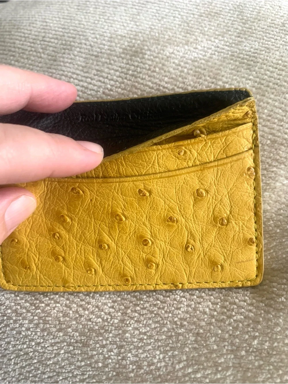 Unisex Yellow Genuine Ostrich Leather 5 Pocket Credit Card Holder USA Made